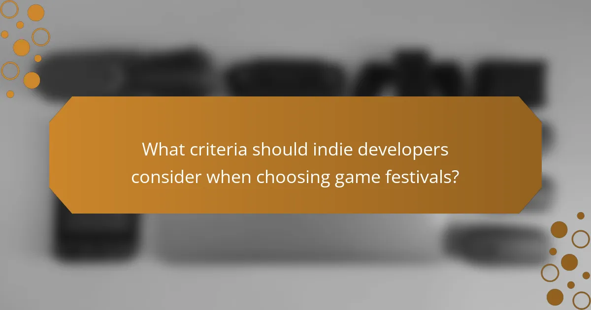 What criteria should indie developers consider when choosing game festivals?